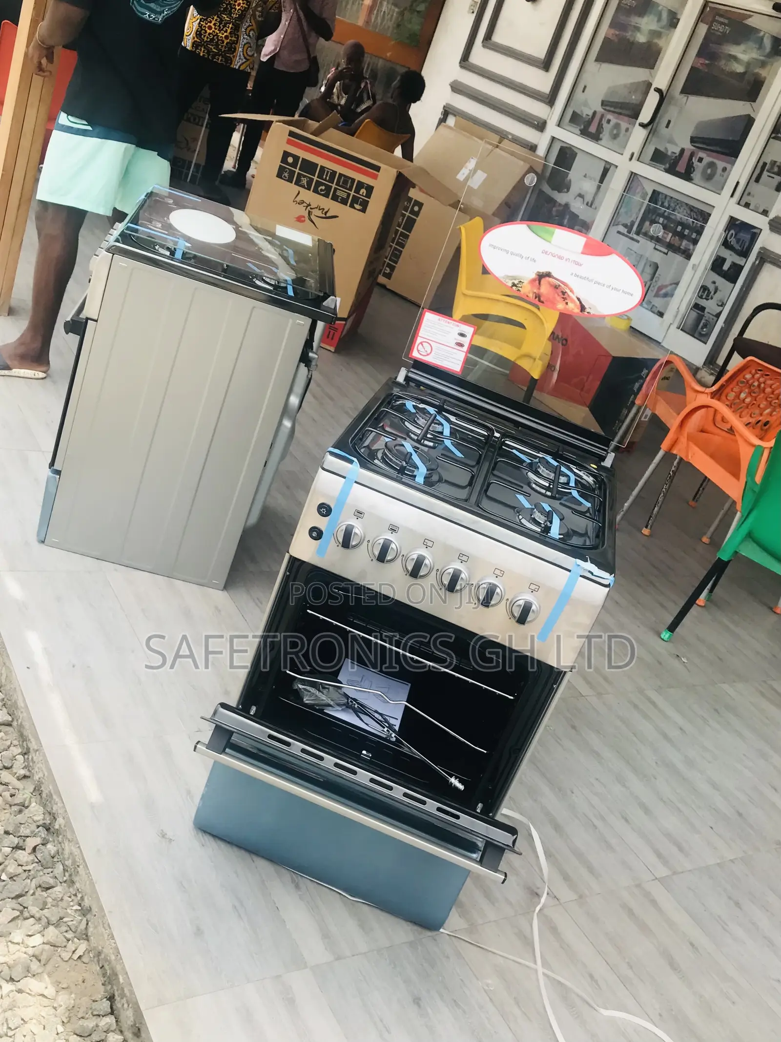 4 Gas Cooker Oven With Grill 60x60 Gray Ferre Glass Lid