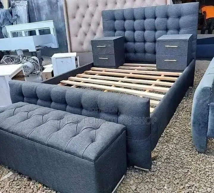 Double Bed Frame With Side Drawers and Ottoman