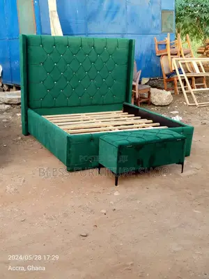 Queen Size Bed Frame With Side Drawers and Ottoman
