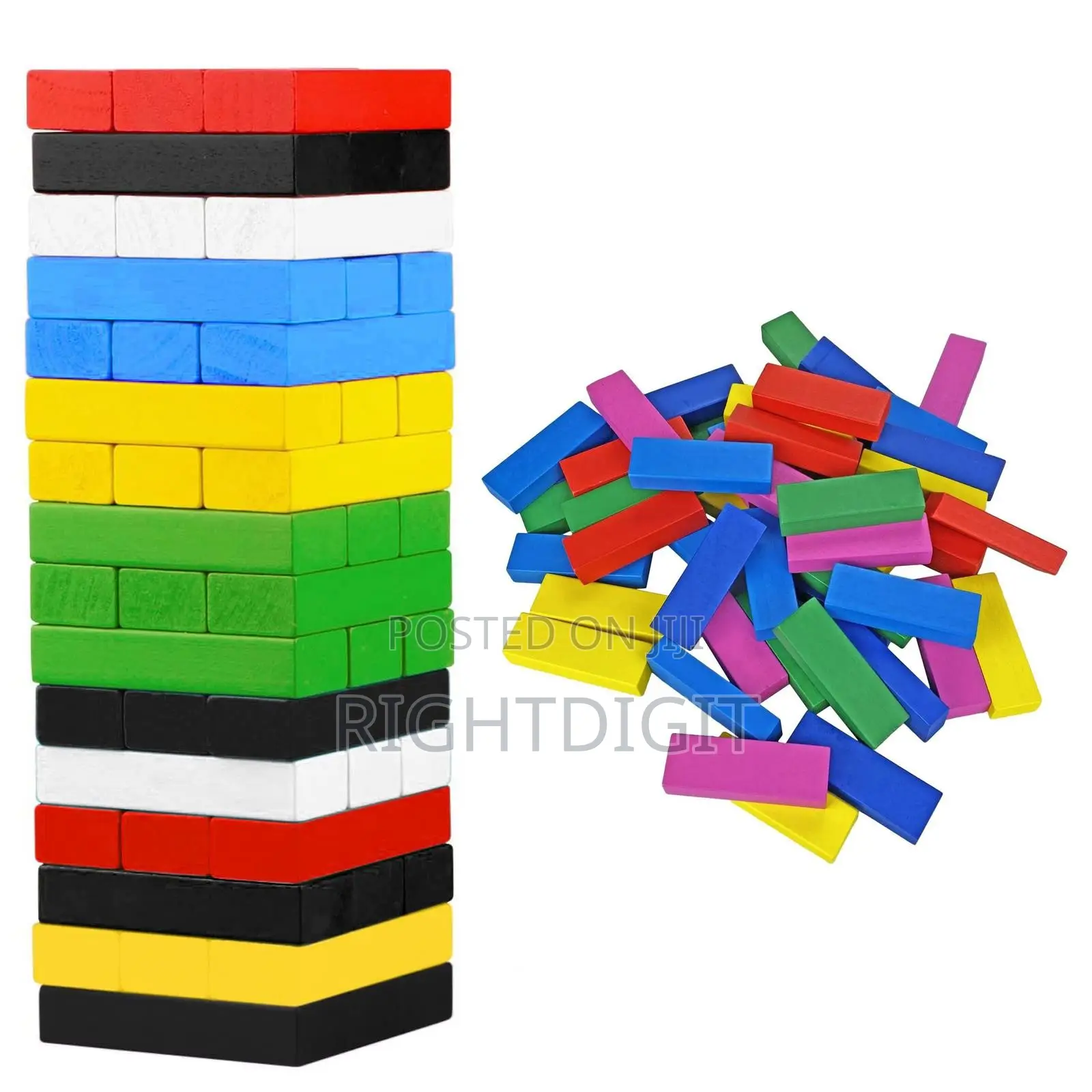 Colored Wooden Jenga With Dice