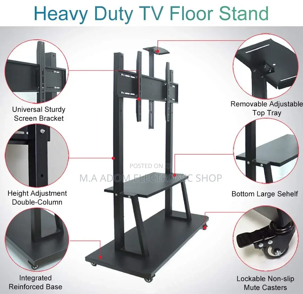 Heavy Duty Mobile Tv Trolley for 60”Tv to 100” TVS