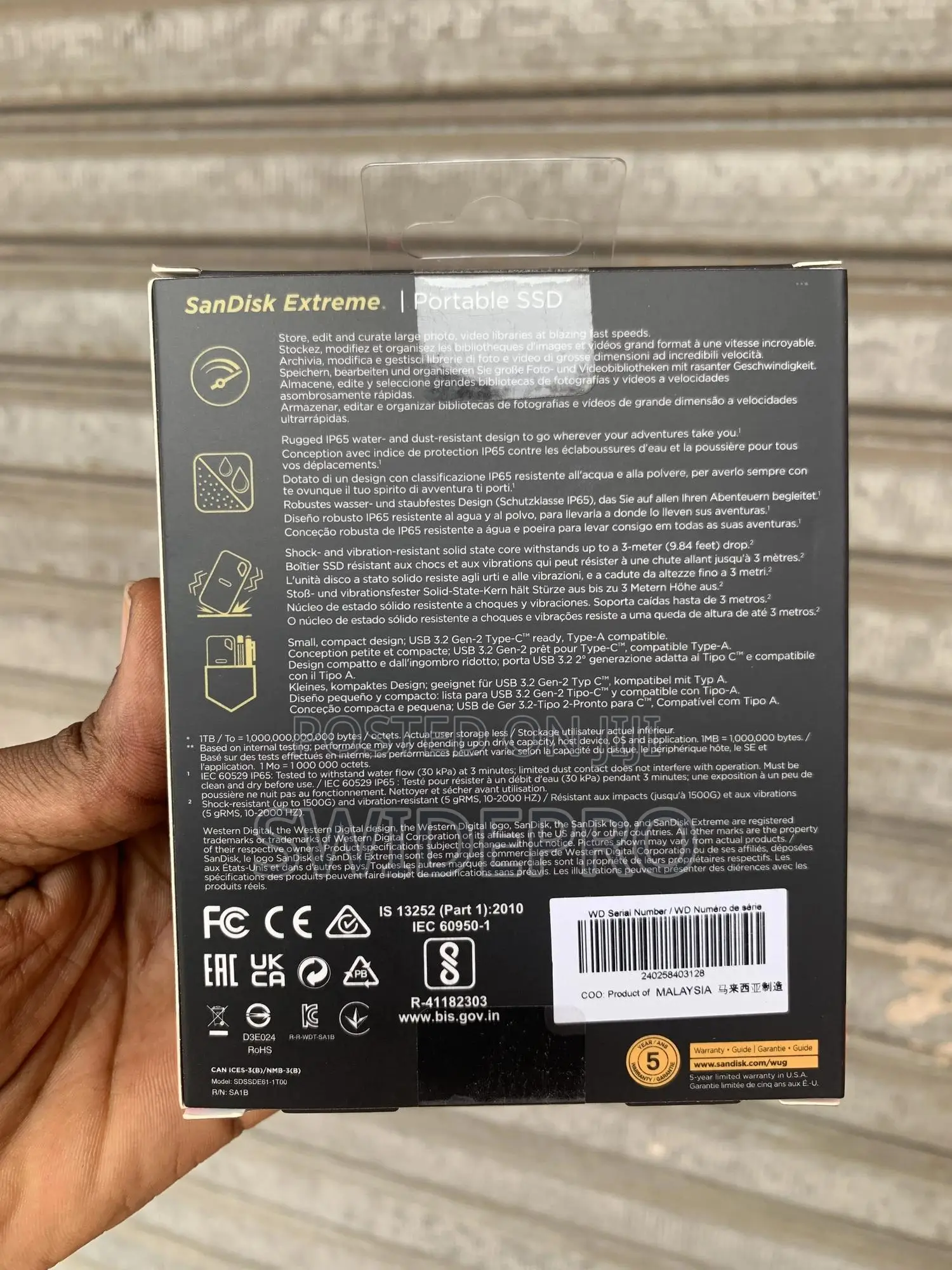 Sandisk Extreme 1tb Usb-C Portable External SSD + 1050mb/S