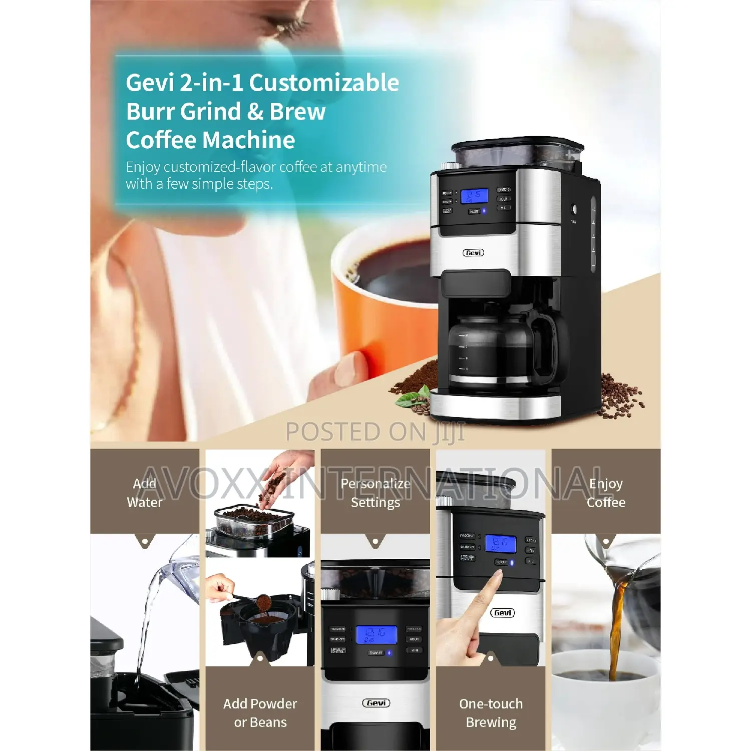 GEVI 10-Cup Programmable Grind Brew Coffee Maker GECMA025A-U