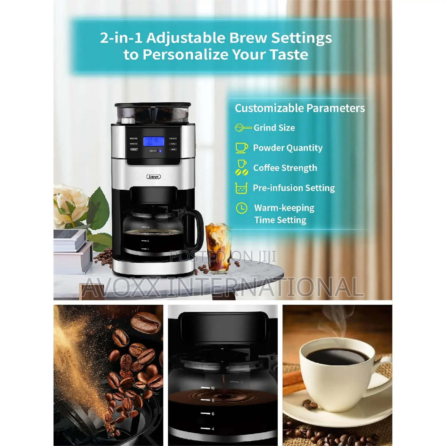GEVI 10-Cup Programmable Grind Brew Coffee Maker GECMA025A-U