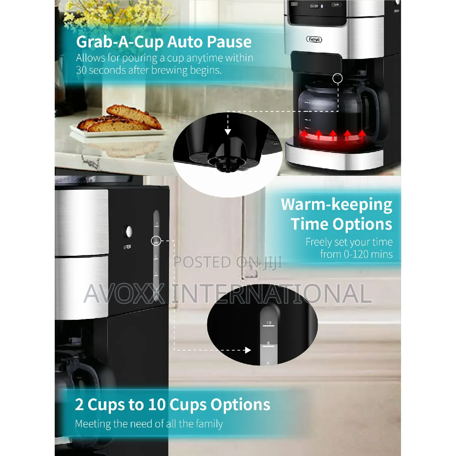 GEVI 10-Cup Programmable Grind Brew Coffee Maker GECMA025A-U