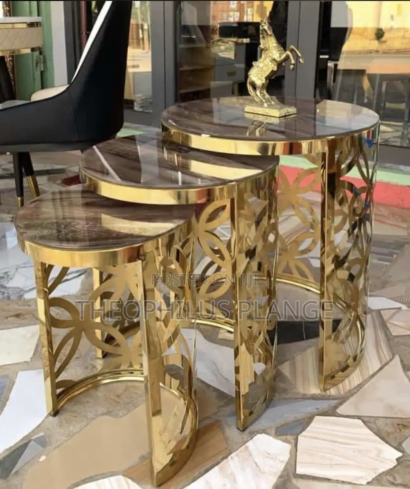 Golden Glass and Mable 3 Set Coffee Tea Table