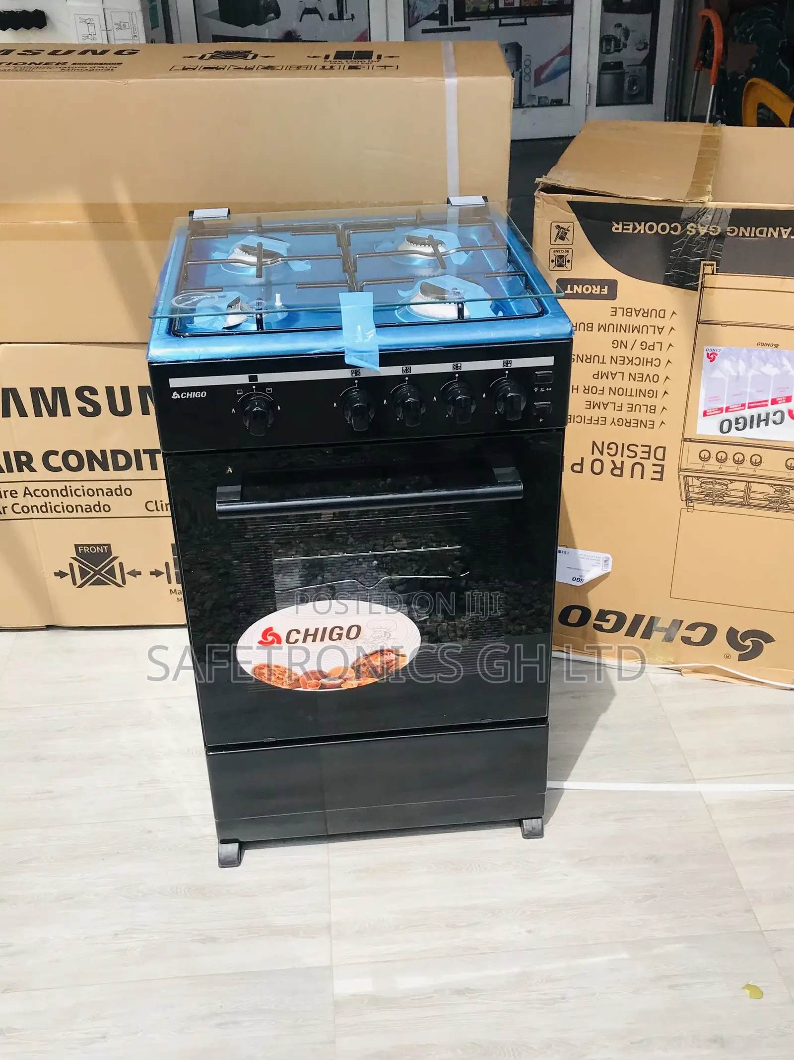 Glass Lid Oven With Grill Black 4 Gas Cooker Chigo