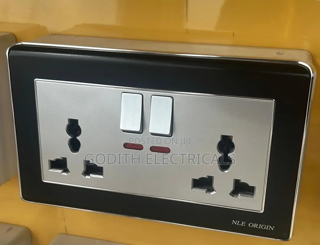 13A Double Socket Silver on Black