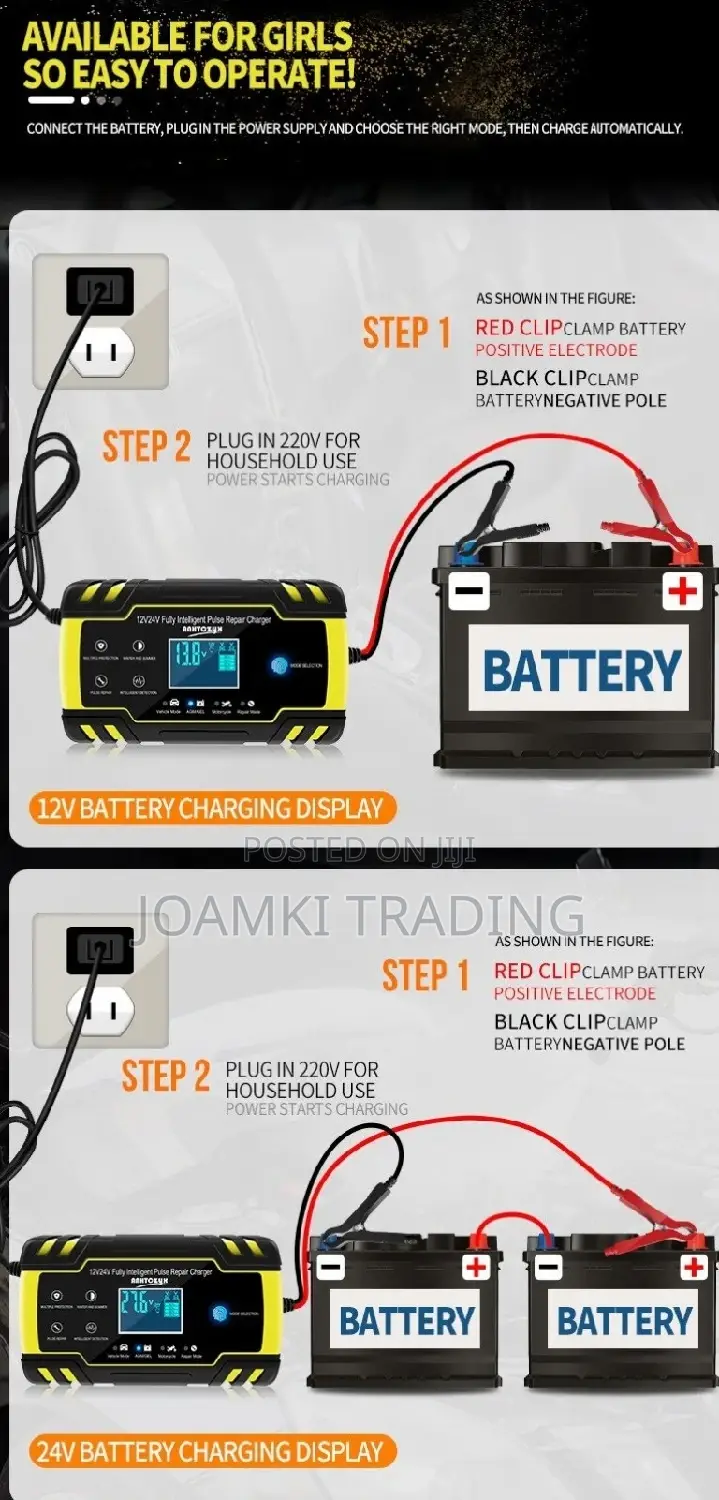 Car Battery Charger,12v/24v Intelligent Pulse Repair LCD