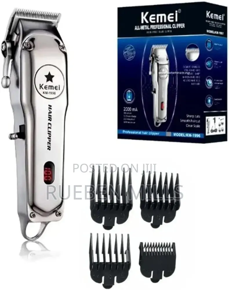 Silver All Metal Cordless Chargeable Kemei Barbering Machine