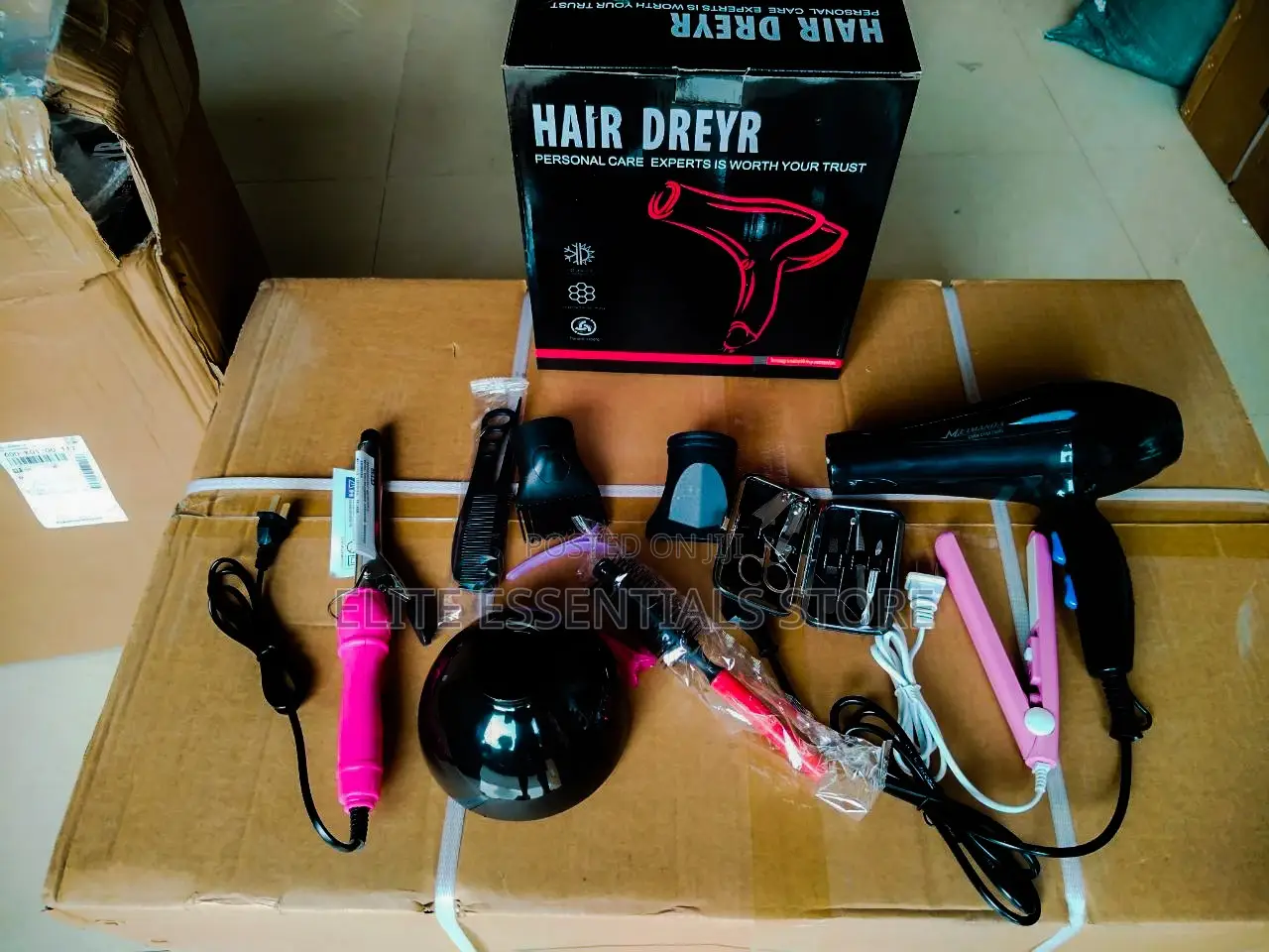 6 in 1 Hand Dryer, Straightener, Curler, Combs, Nail Care