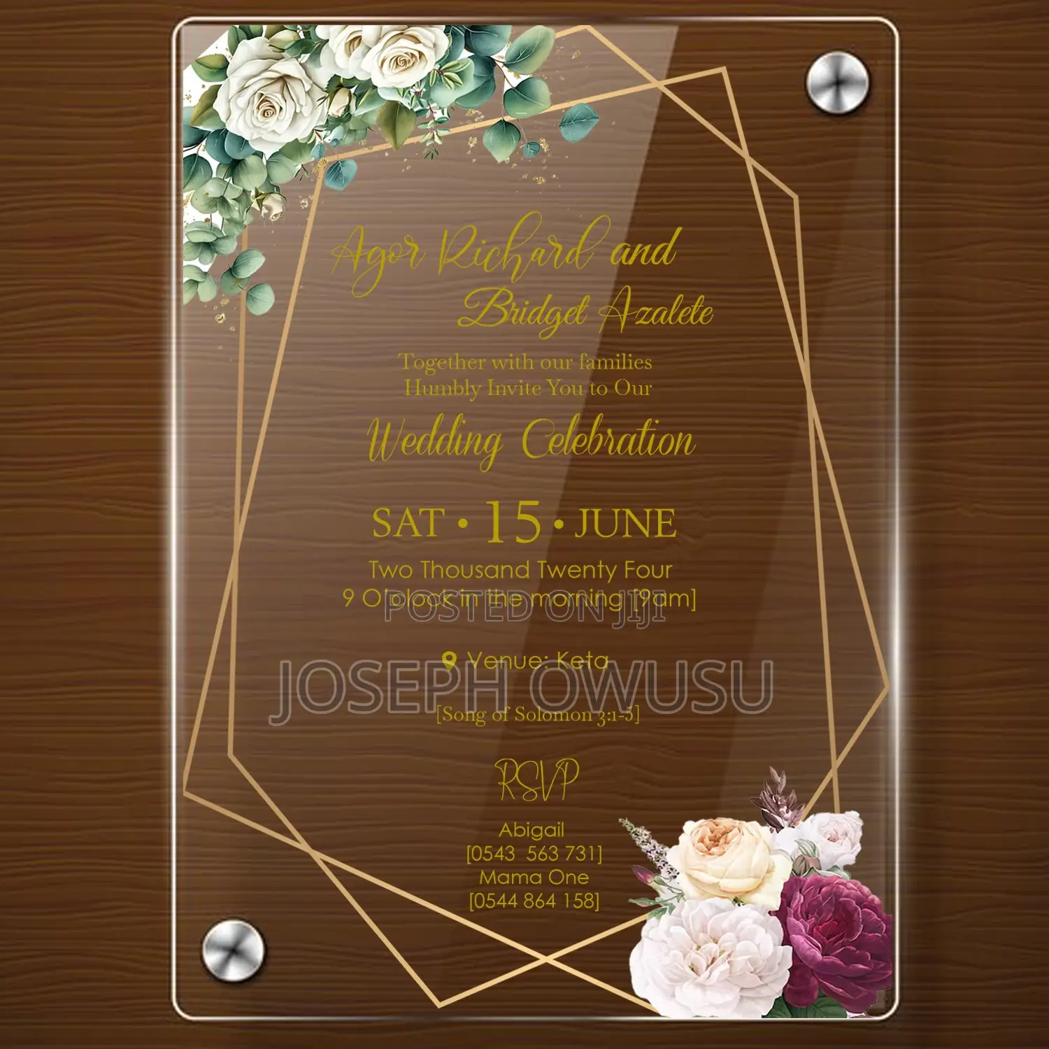 Acrylic Wedding Invitation Cards