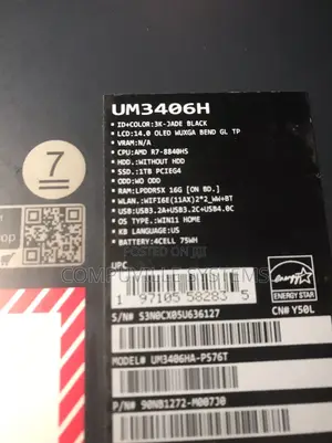 New Laptop Asus 16GB AMD Ryzen 7 SSD 1T