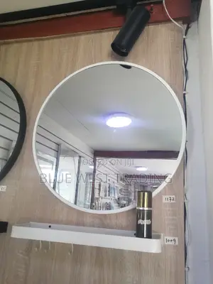 Decorative Round Miror With Shelves (White)