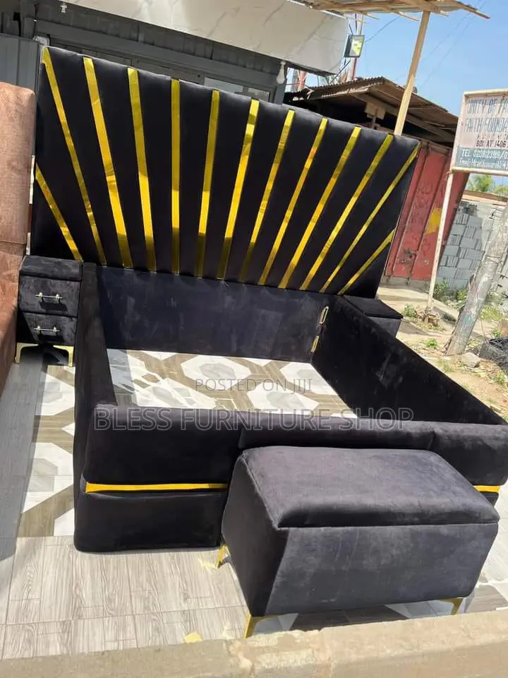 Queen Size Bed Frame With Side Drawers and Ottoman