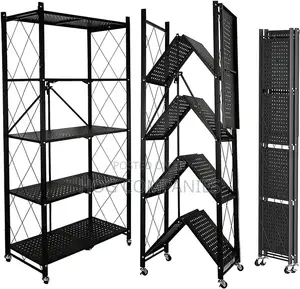 Foldable 5 Tier Kitchen Rack Organizer With Wheels