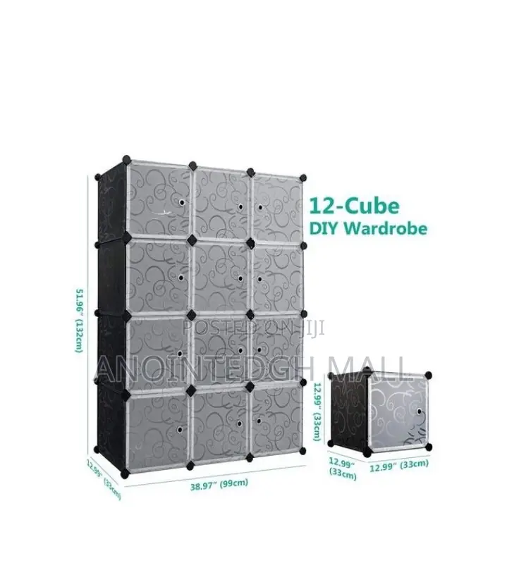 12 Cubes Plastic Wardrobe - Black