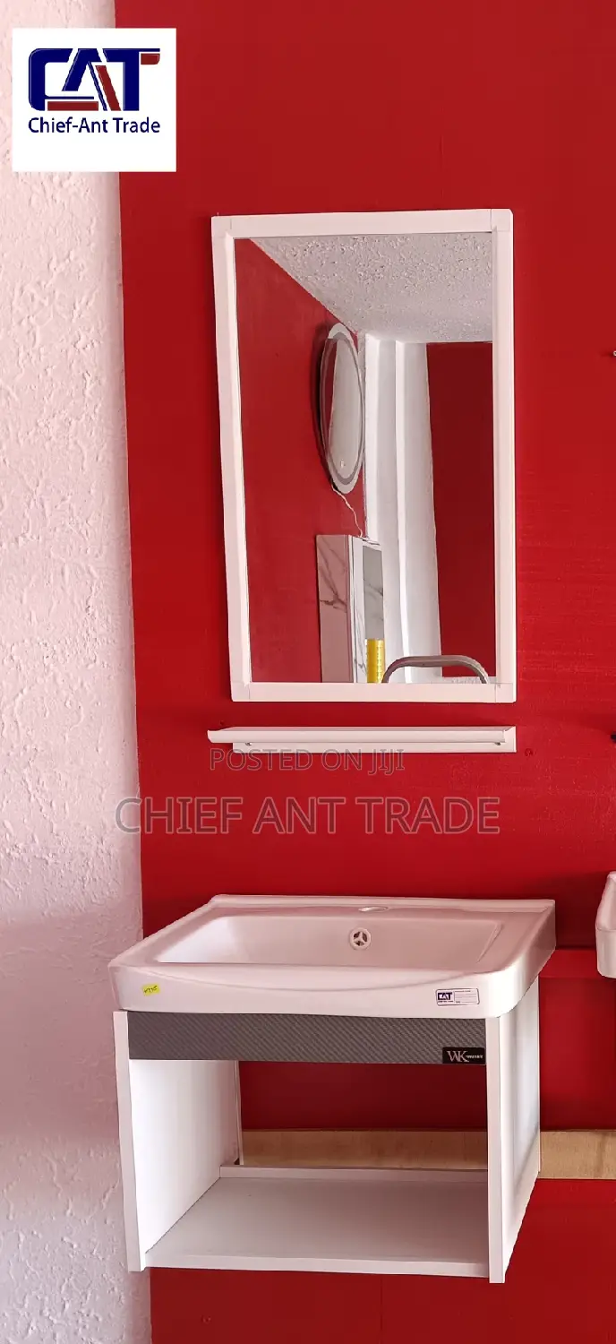 Suspended Basin With Mirror and Glass Stand
