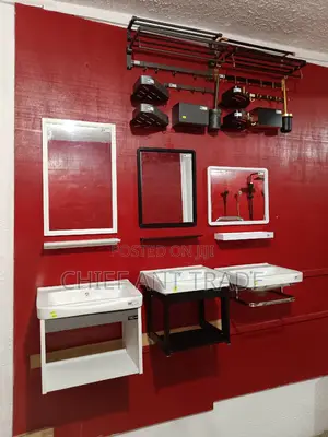 Suspended Basin With Mirror and Glass Stand