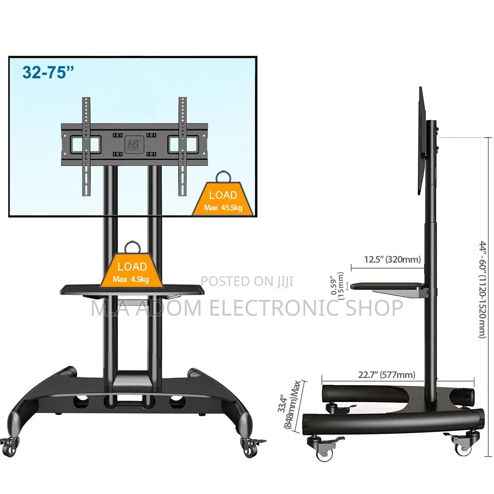 Mobile Tv Stand With Wheels DVD Self Suitable Tv Up to 75”