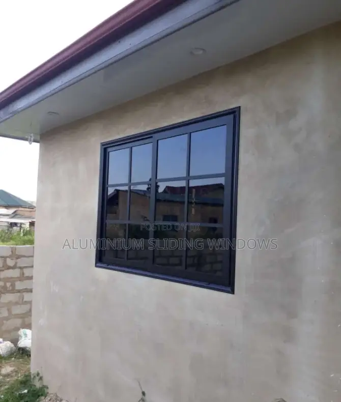 Aluminium Sliding Window Black Frame and Dark Glass