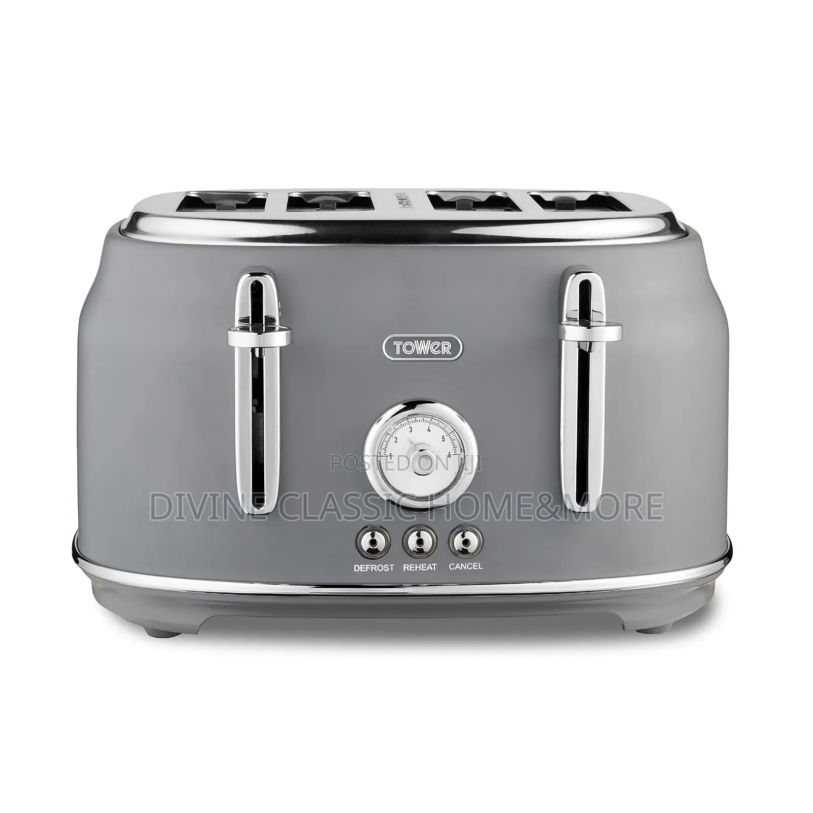 Tower Renaissance 4 Slice Bread Toaster, Grey