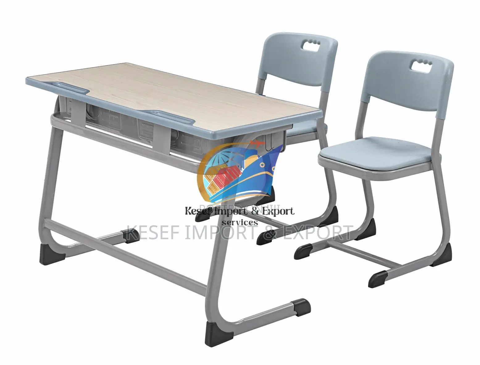 Double Student’S Desk With Double Chairs