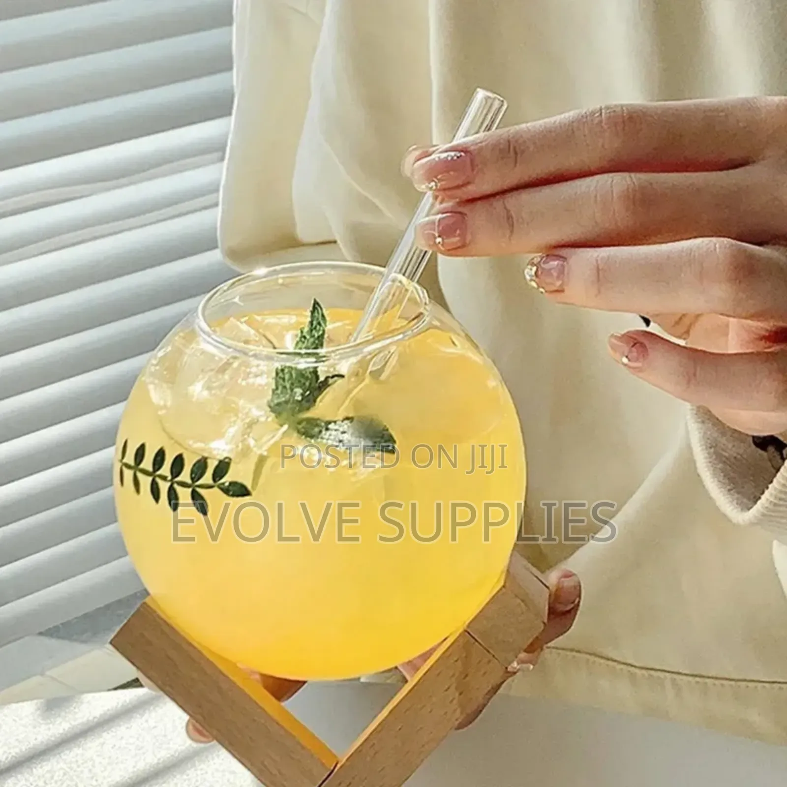 Fishbowl Glass With Wood Stand Glasscup