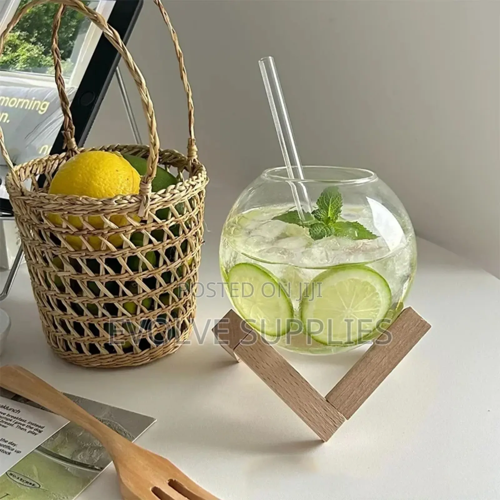 Fishbowl Glass With Wood Stand Glasscup