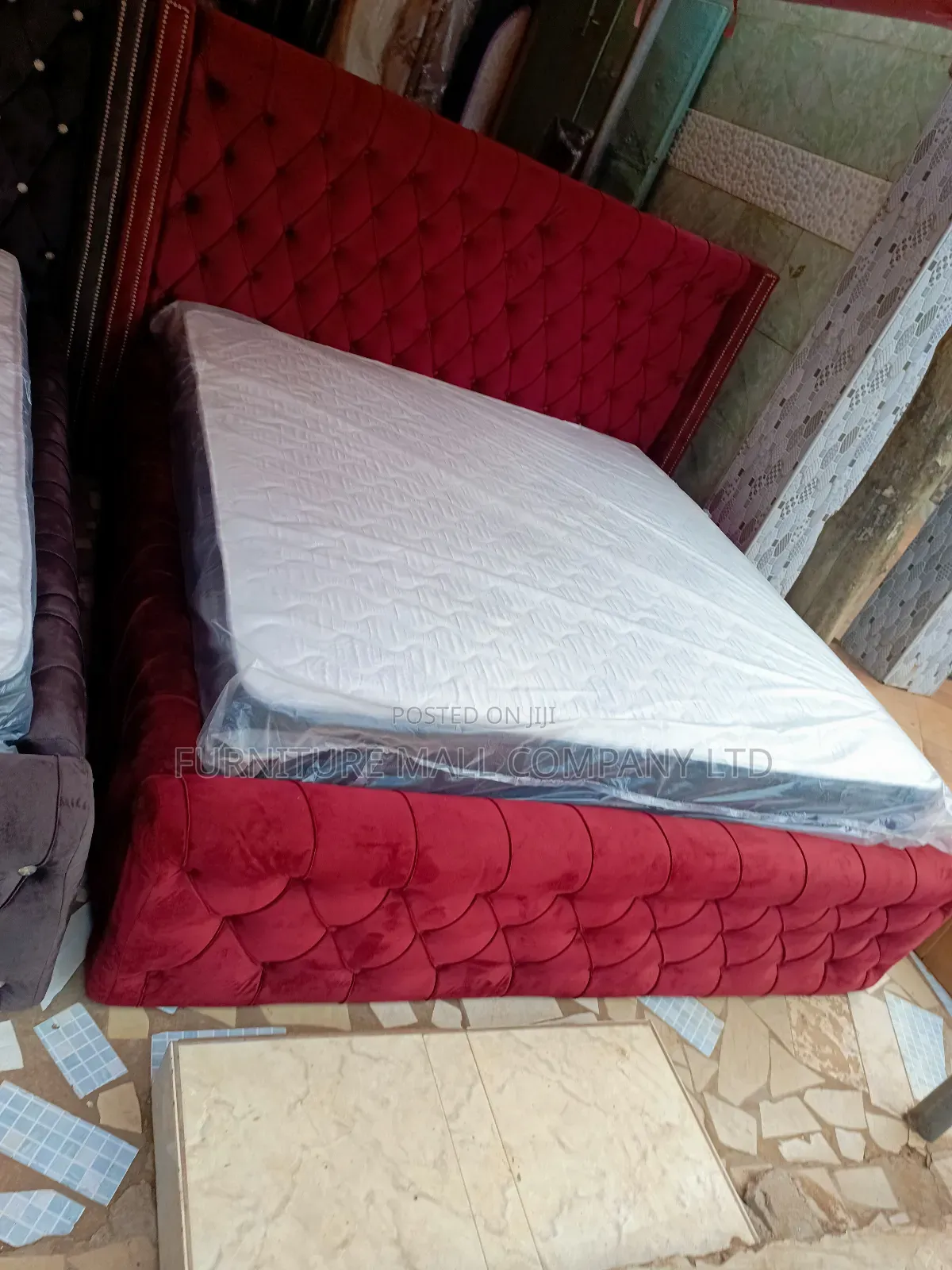 Wine FURNITURE MALL Bed With Mattress. Free Delivery