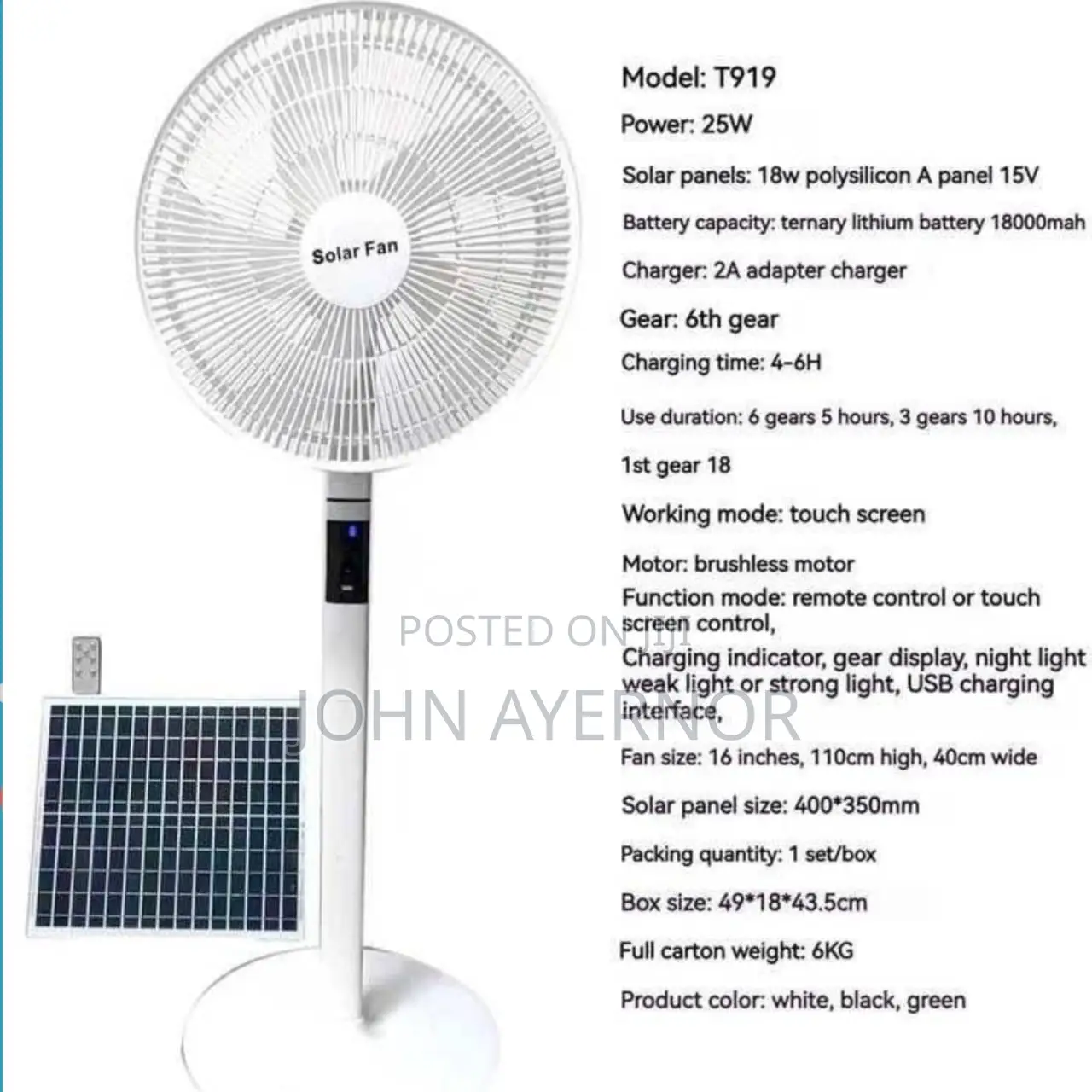 Solar and Electric Rechargeable Fan
