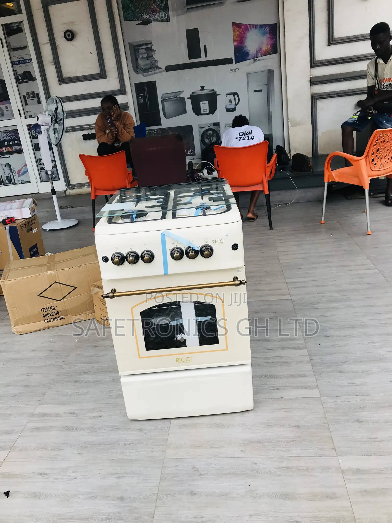 Ricci 4 Gas Burner 50x50 Oven With Grill White Glass Lid 
