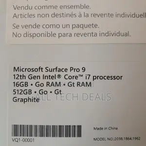 New Laptop Microsoft Surface Pro 9 16GB Intel Core I7 SSD 512GB