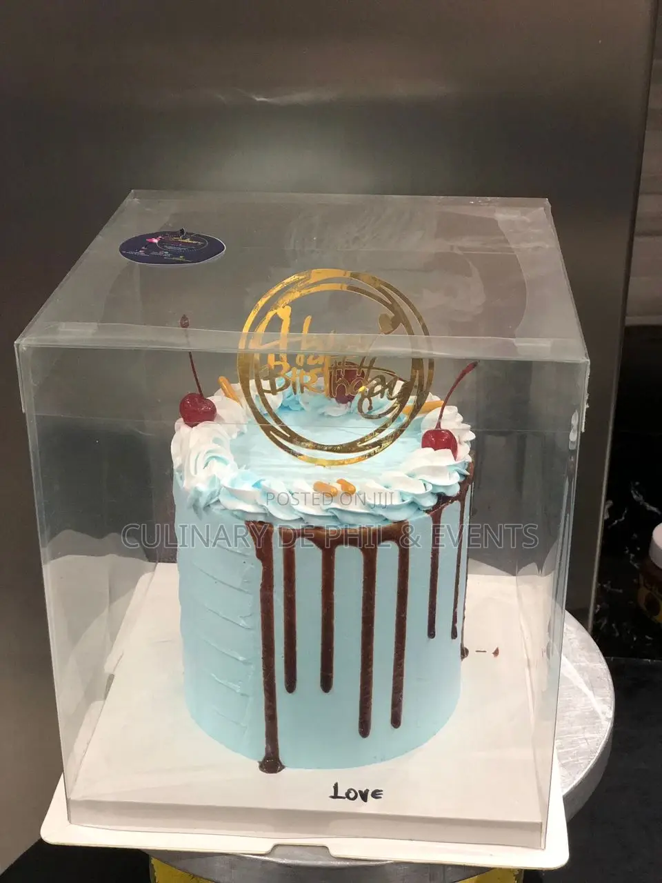 Blue and Chocolate Dripped Cake