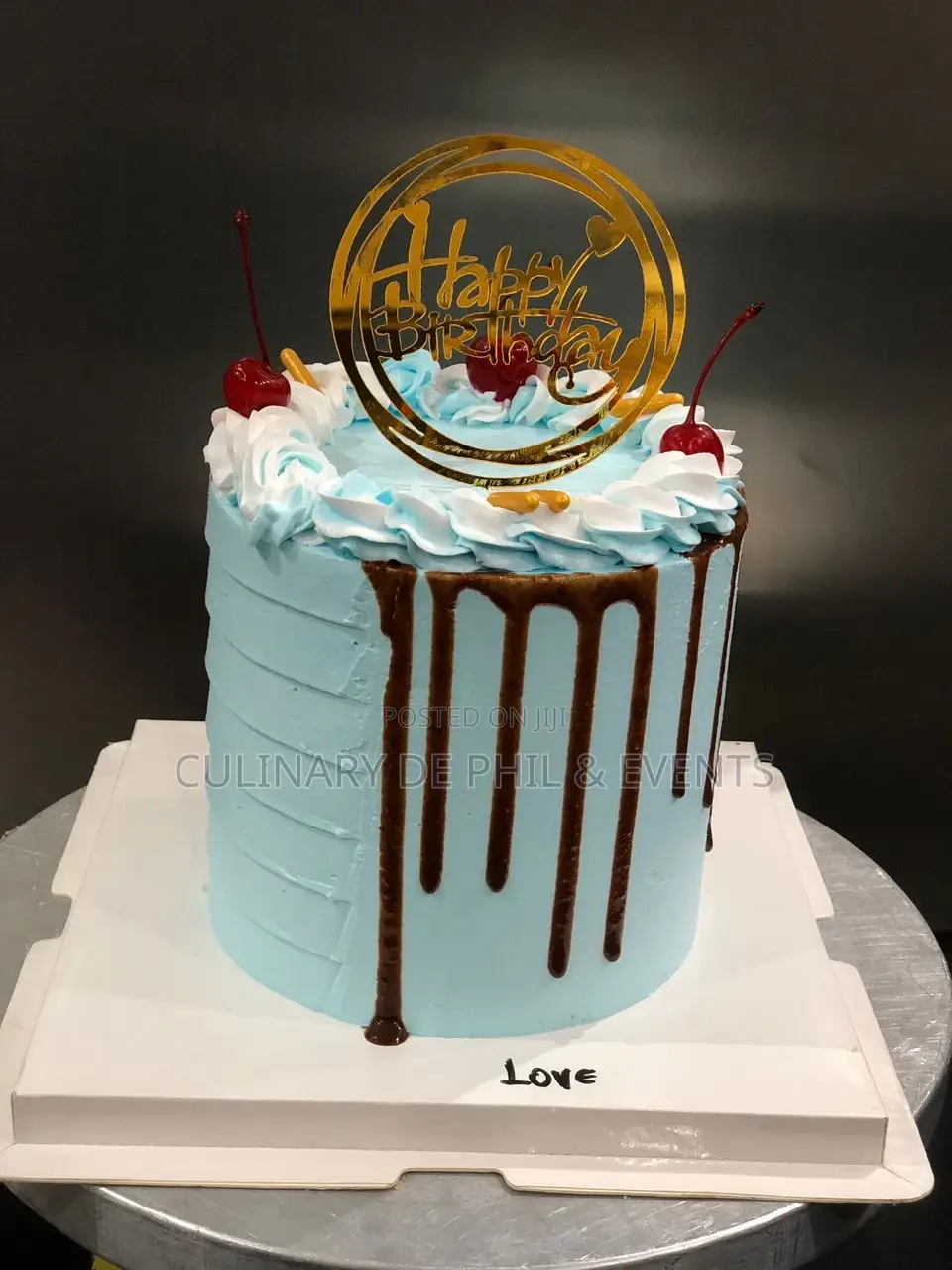 Blue and Chocolate Dripped Cake