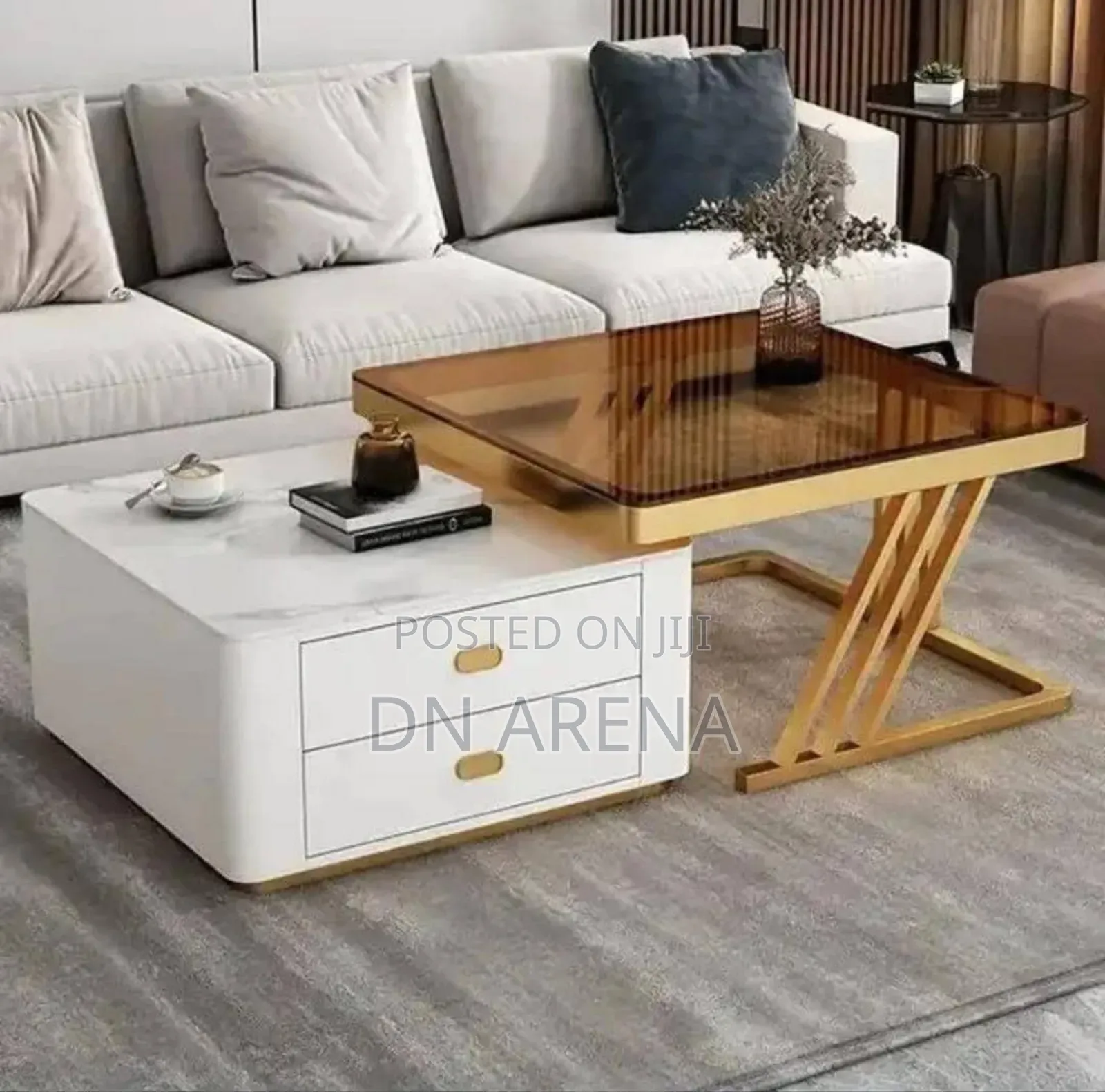Luxurious Twin Mable Glass Top Center Table