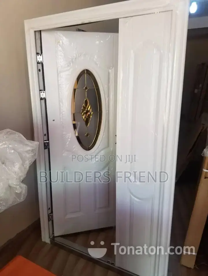 All White Stainless Steel Security Door With Glass Complete