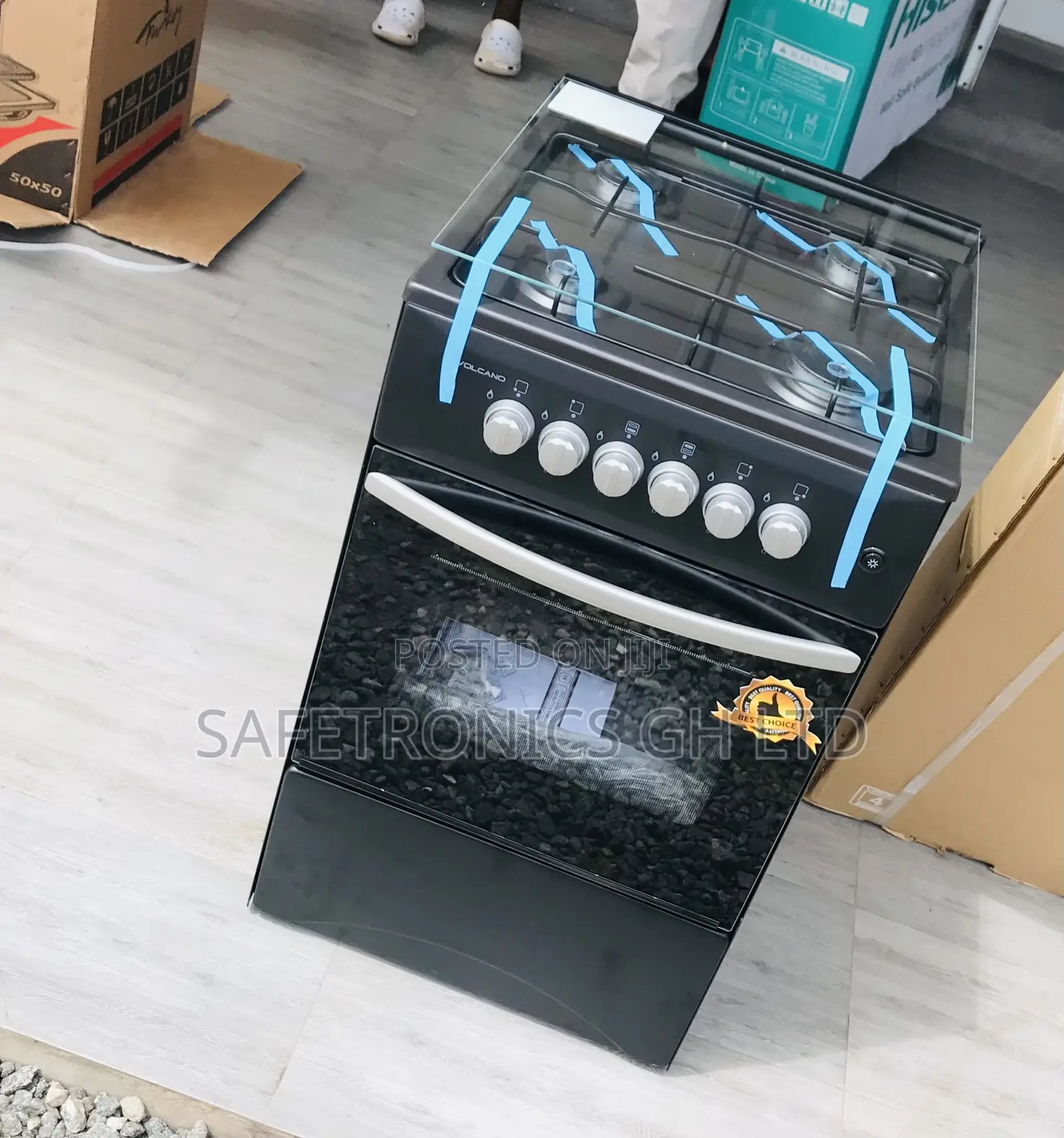 Glass 50by50 Oven With Grill Volcano 4 Gas Burner Black 