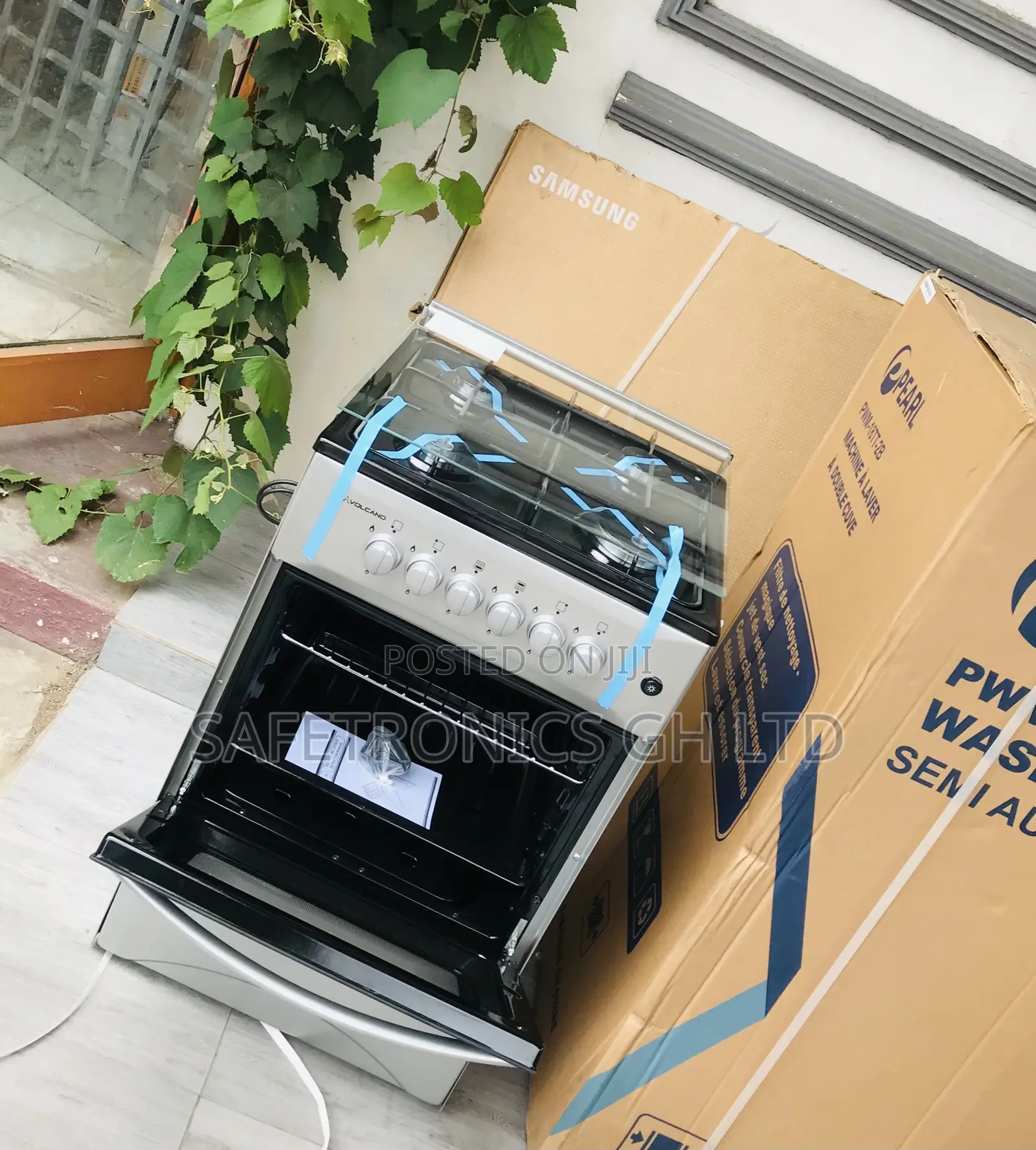 Gray 4 Burner 50/50 Volcano Oven With Grill Glass Lid Gas 