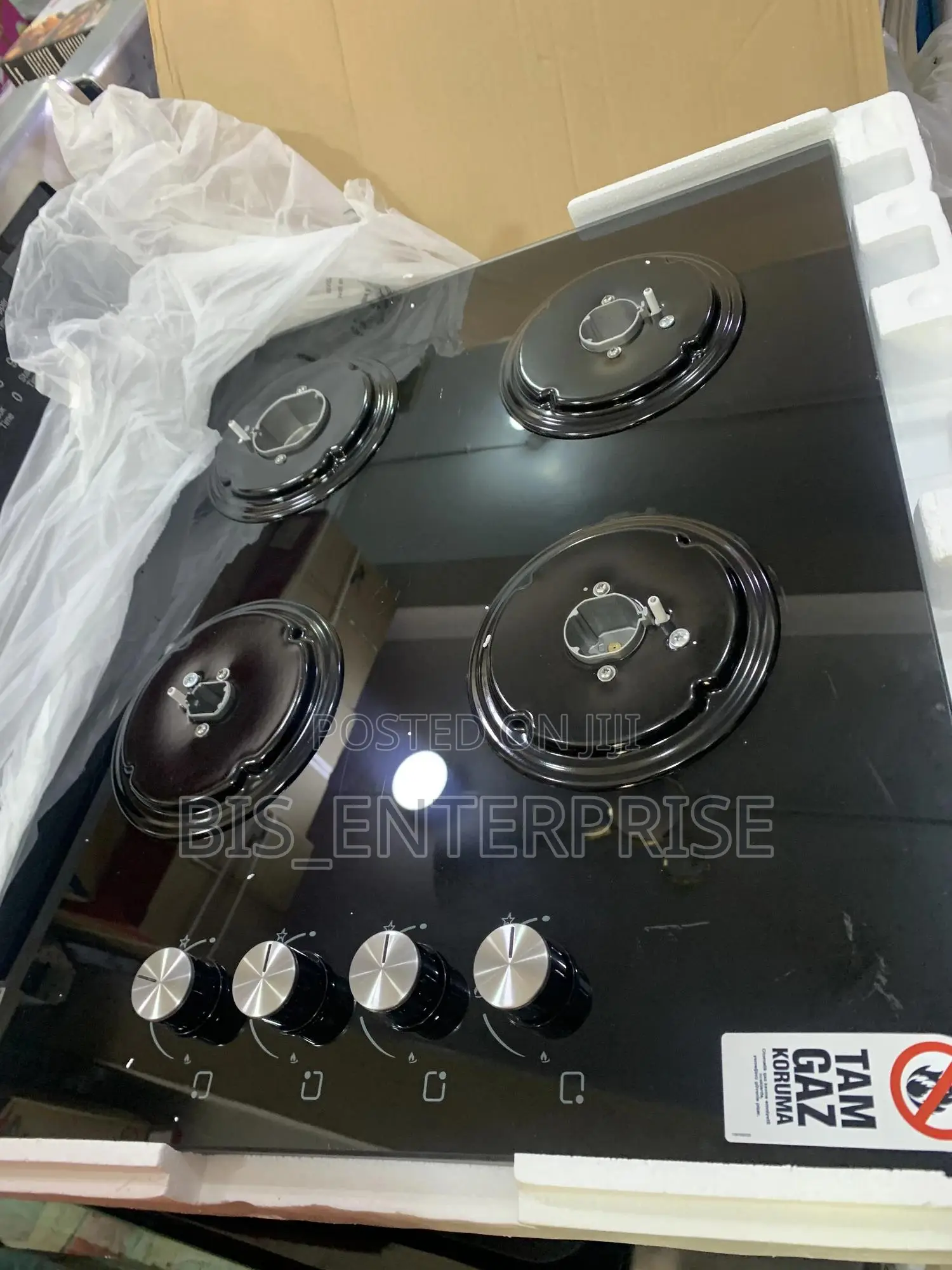 Glass Surface 4 Burner Gas Cooker Built In Black