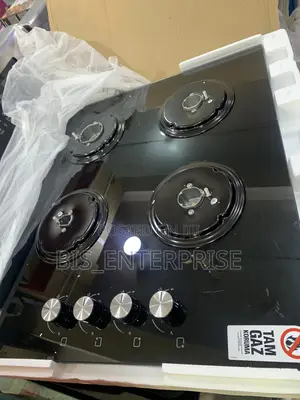 Glass Surface 4 Burner Gas Cooker Built In Black