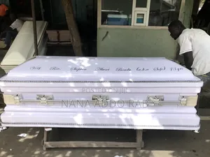All White Casket With Ash Handles. High Finishing Work