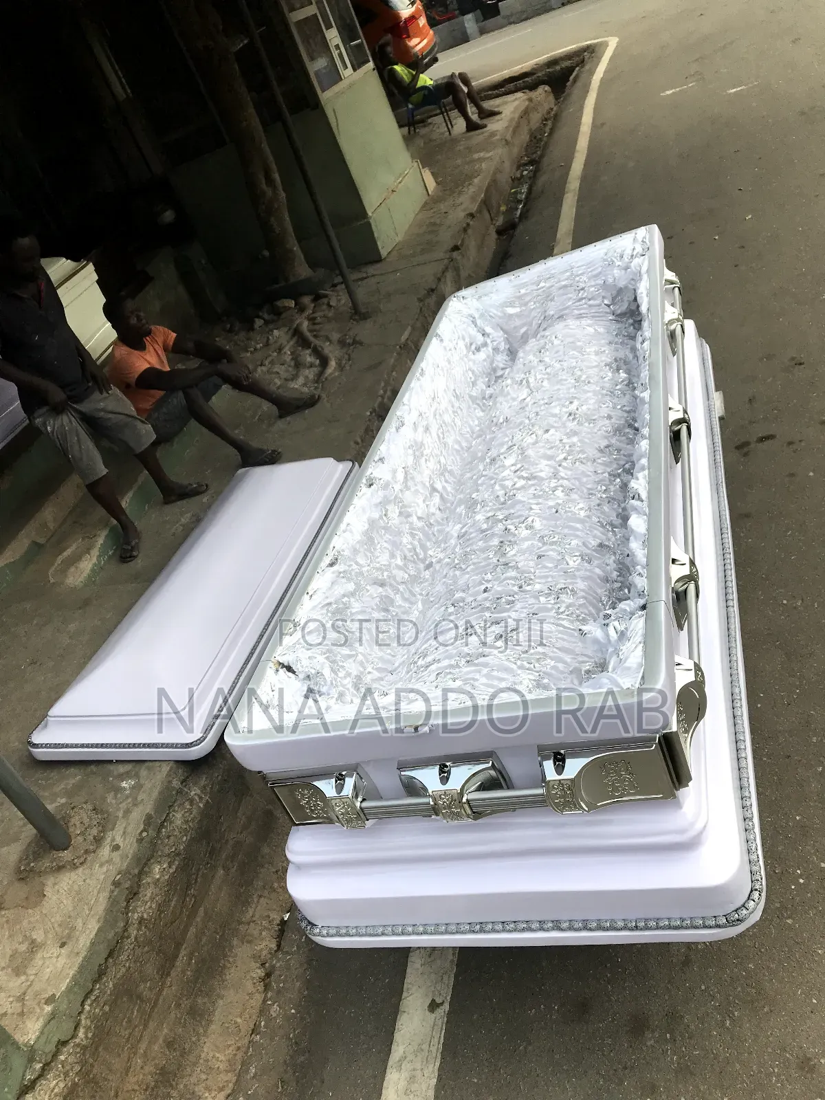 All White Casket With Ash Handles. High Finishing Work