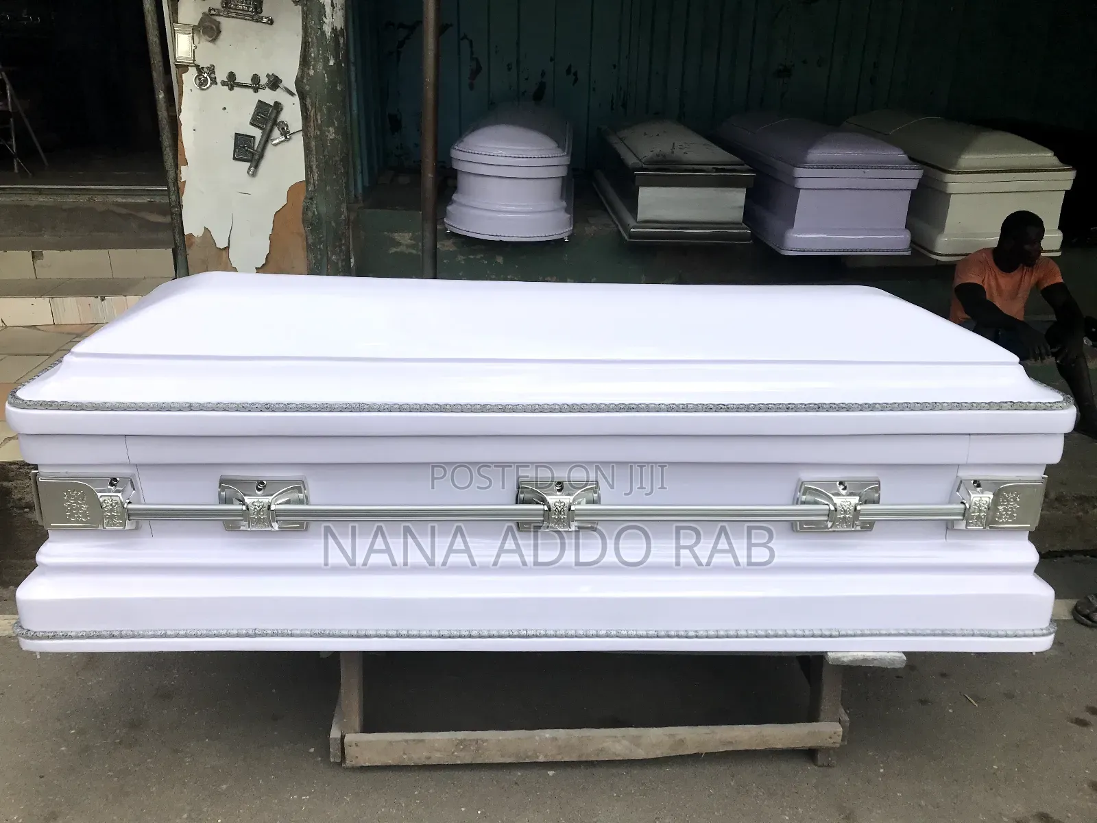 All White Casket With Ash Handles. High Finishing Work