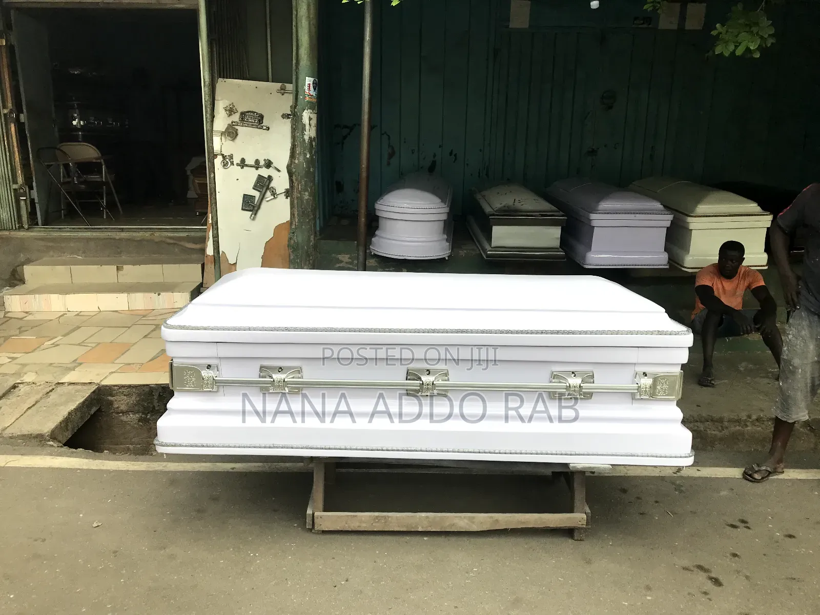 All White Casket With Ash Handles. High Finishing Work