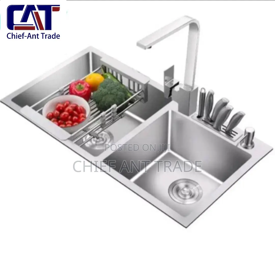 Double Silver Sink + Accessories. 7843