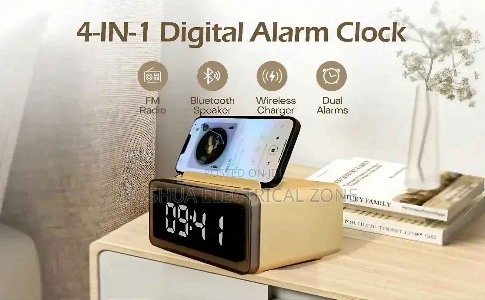 4 in-1bedside Companion With Wireless,Speaker,Light, Alarm