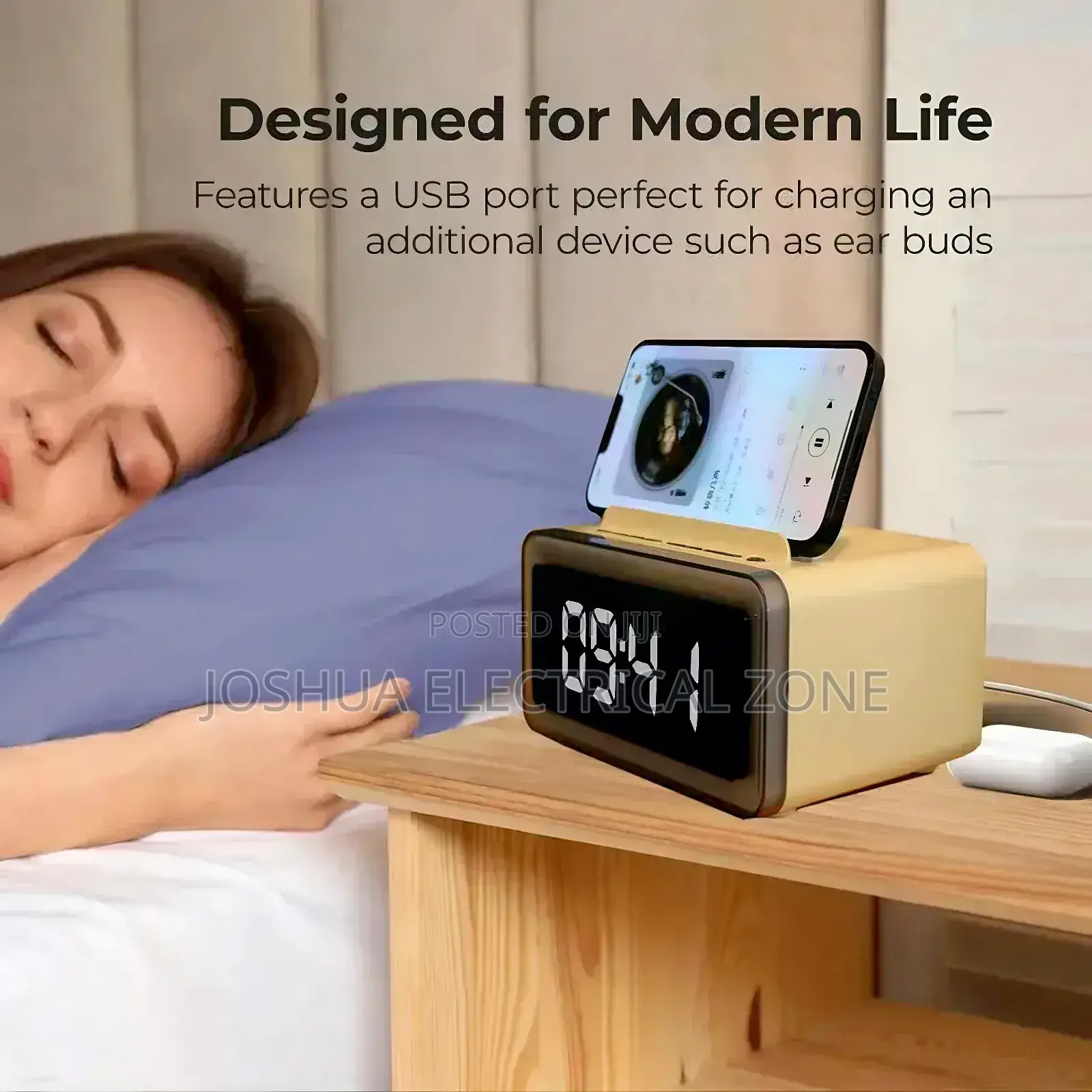 4 in-1bedside Companion With Wireless,Speaker,Light, Alarm