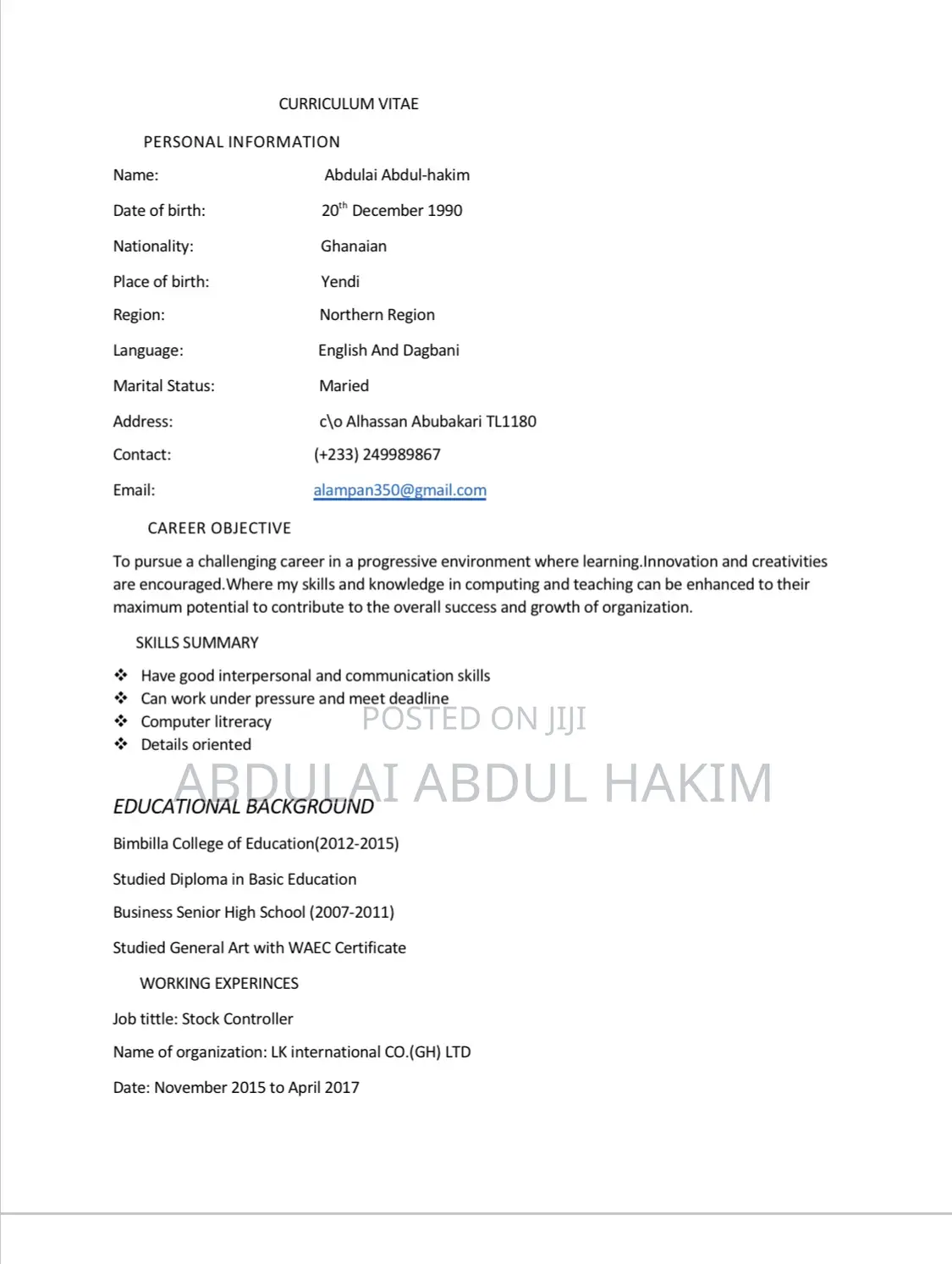 Advertising Marketing CV