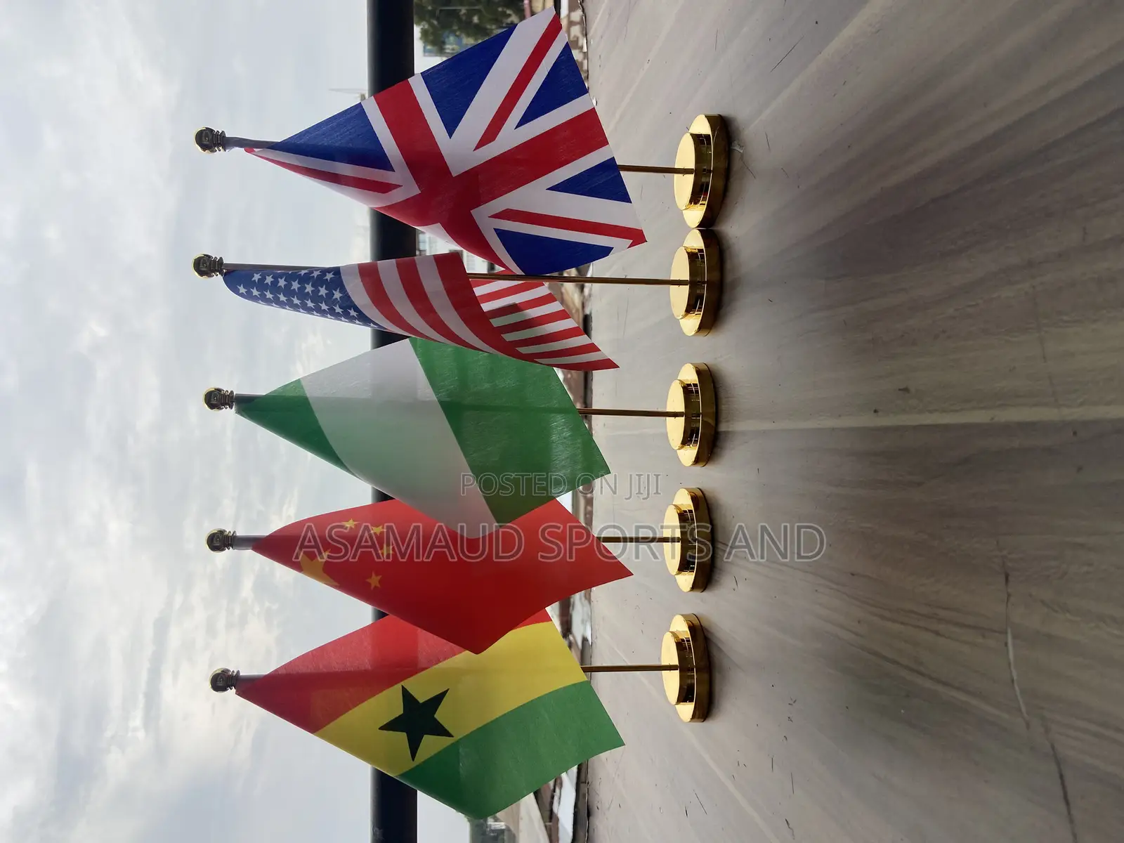 Original Office Desk Top Gold Flag Stand Available